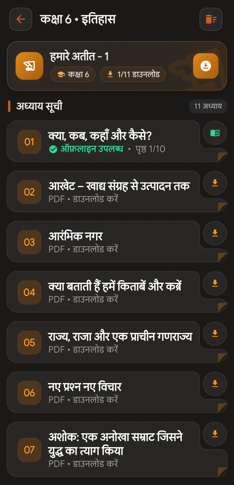 कक्षा 6 इतिहास — अध्याय सूची, डाउनलोड व ऑफ़लाइन उपलब्ध